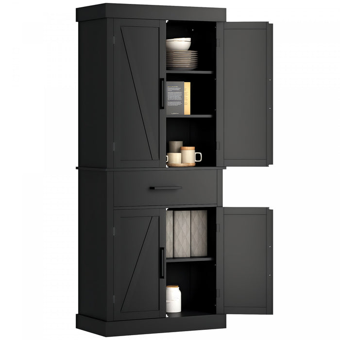HOMCOM 72\" Tall Kitchen Pantry Storage Cabinet with Barn Doors, Black