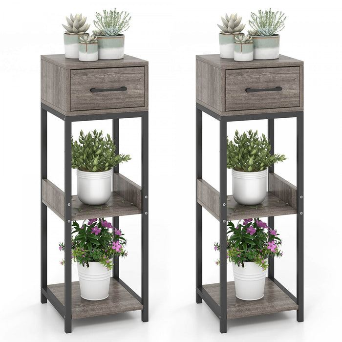 Costway 2 Pack 3 Tier Indoor Tall Plant Stand With Drawer Anti-tipping Devices Display Shelf