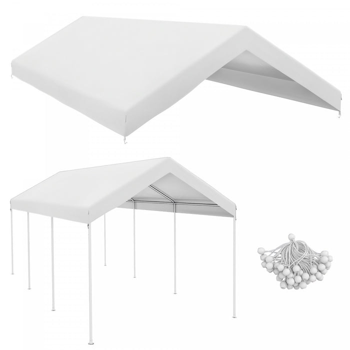Outsunny 10 x 20 Carport Canopy Replacement Cover with Bungee Cords, White