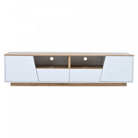 Lumina 64.9 Inch TV Cabinet with LED Lights and High-Gloss Finish, White/Wood