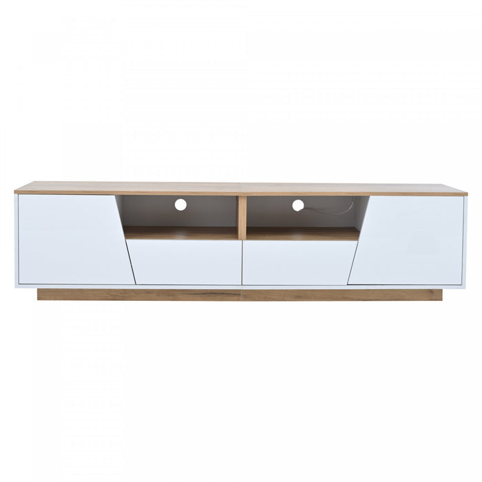 Lumina 64.9 Inch TV Cabinet with LED Lights and High-Gloss Finish, White/Wood