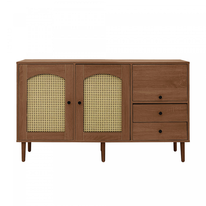 Zona 51.1\" Sideboard Cabinet with Rattan Doors and Adjustable Shelves,Dark Brown Accent Cabinet