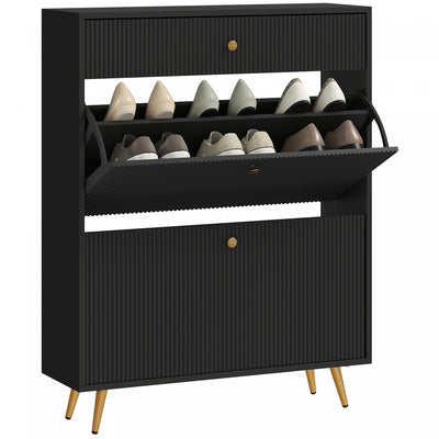 HOMCOM Shoe Storage Cabinet w/ 2 Flip Drawers for 12 Pairs of Shoes, Black