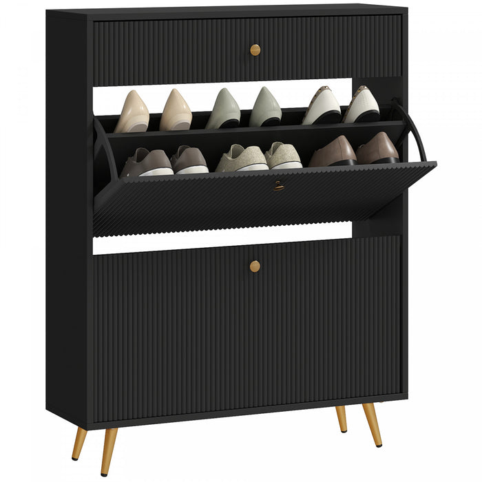 HOMCOM Shoe Storage Cabinet w/ 2 Flip Drawers for 12 Pairs of Shoes, Black