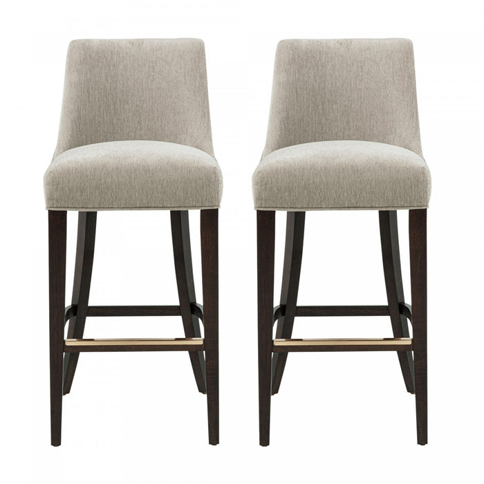 Beever Modern Chenille Wood Upholstered Barstool in Taupe - Set of 2 Bar Stool