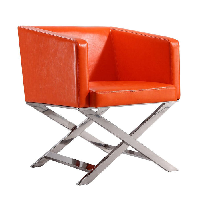 Manhattan Comfort Hollywood Polished Chrome Faux Leather Lounge Accent Chair - Orange