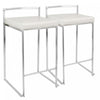 LumiSource Fuji White Faux Leather Contemporary Stackable Counter-Height Stool - Set of 2