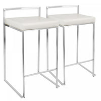 LumiSource Fuji White Faux Leather Contemporary Stackable Counter-Height Stool - Set of 2