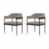 Lia Modern Metal Chenille Armchair in Stone - Set of 2 Dining Chair