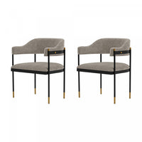 Lia Modern Metal Chenille Armchair in Stone - Set of 2 Dining Chair 