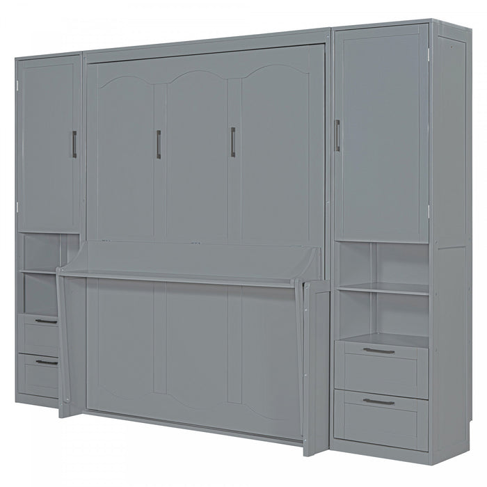 Joyce Closet Queen Murphy Bed With Drawers And Shelves - Grey