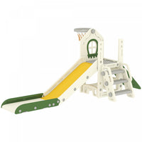 Qaba Toddler Slide, Foldable 4 in 1 Kids Slide with Climber, Basketball Hoop, Storage Space and Basketball, Indoor Playground for Boys Girls Age 1-3, Cream White