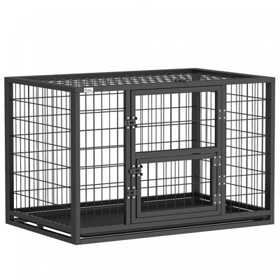 PawHut 37"L Heavy Duty Dog Crate, Large Metal Dog Kennel with Removable Tray, 3 Doors and Secure Lock, Indoor Outdoor Pet Crate for Small Medium Breeds, Black
