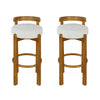 Elise Modern Round Seat Rubberwood Bar Stool Set of 2 with Curved Back Support and Sherpa Upholstery,Ivory