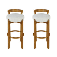 Elise Modern Round Seat Rubberwood Bar Stool Set of 2 with Curved Back Support and Sherpa Upholstery,Ivory