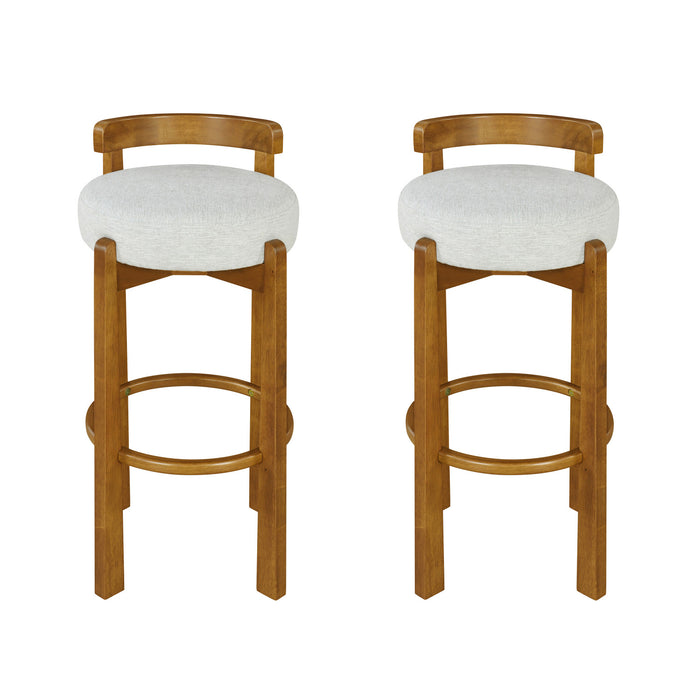 Elise Modern Round Seat Rubberwood Bar Stool Set of 2 with Curved Back Support and Sherpa Upholstery,Ivory