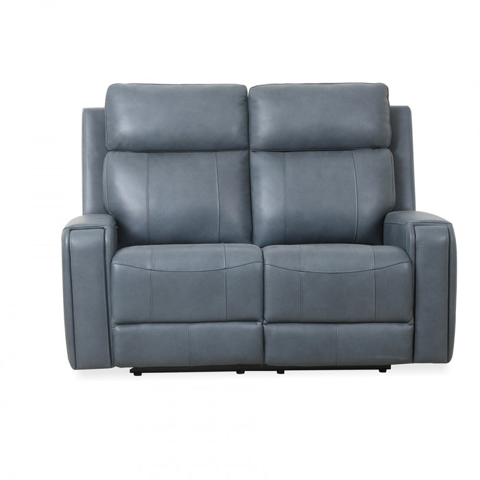 Bellamy 58 in. Leather Match Power Reclining Loveseat with Adjustable Headrest and USB - Blue