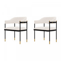 Lia Modern Metal Chenille Armchair in Cream - Set of 2 Dining Chair 