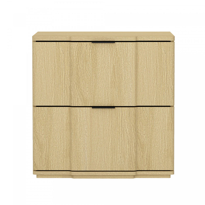 Clive Mid-Century Modern 22\" Nightstand in Natural and Black (2-Drawer)