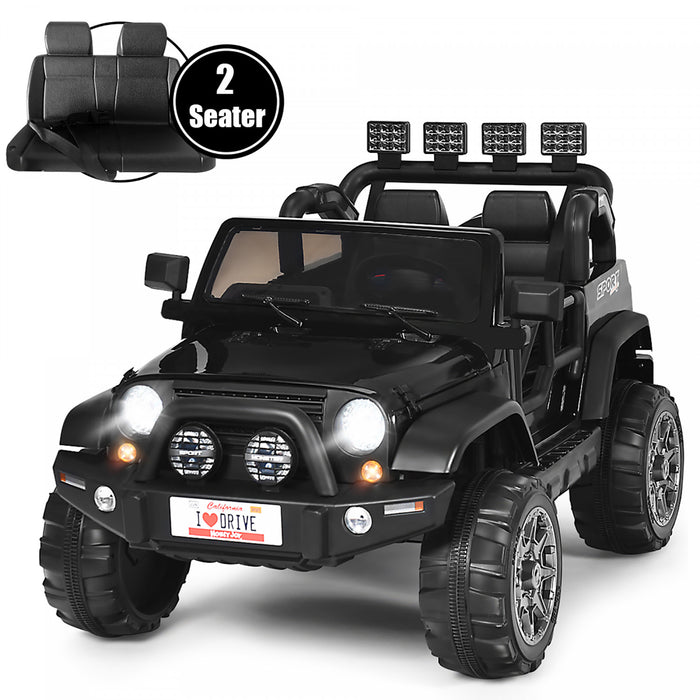 Costway 12v Kids Ride On Car 2 Seater Truck Rc Electric Vehicles W/ Storage Room Black