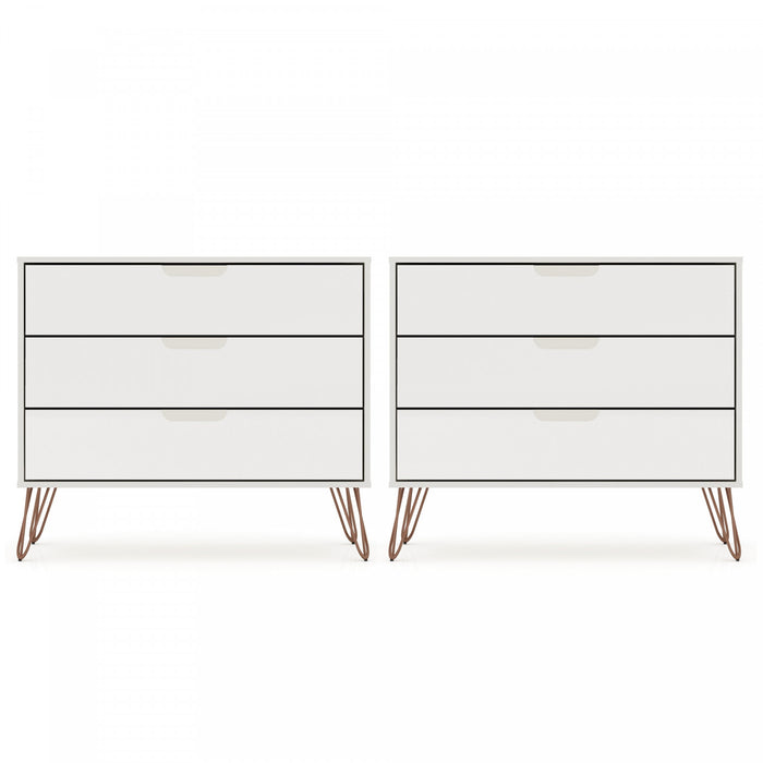 Rockefeller Mid-Century Modern 35\" Dresser in Off White (3-Drawer) - Set of 2