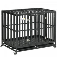 Pawhut Heavy Duty Steel Dog Crate Kennel Pet Cage With Wheels For Portability And A Door For Conveni