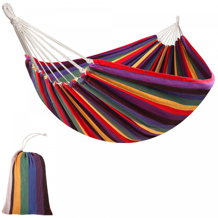 Outsunny 114\" Outdoor Hammock, Extra Large Brazilian Style Hammock Cotton, Portable Hanging Camping Bed For Patio Backyard Lounging W/ Carrying Bag, Rainbow Stripe, Multi-colour
