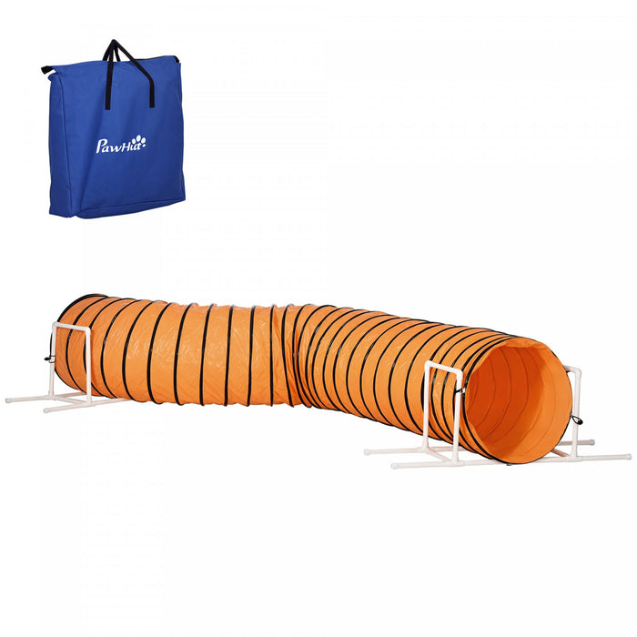 PawHut Dog Tunnel, 13 Foot Long, 24\" Open Pet Agility Equipment with 2 Support Brackets, Carrying Bag, Orange