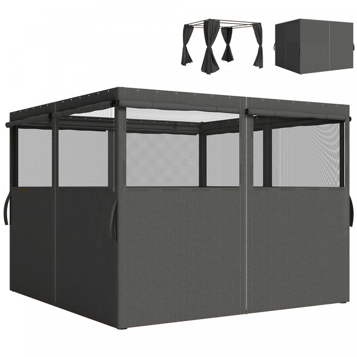 Outsunny 10' x 10' Universal Gazebo Curtains, 4 Panels, Dark Grey
