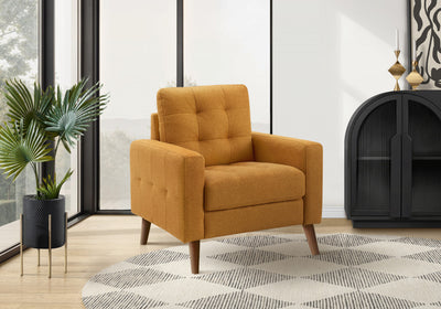 31" Wide Upholstered Accent Chair, Orange Fabric, Mid Century Accent Chair | 31" De Large, Chaise D'Appoint Rembourre, Tissu Orange, Mid-Century