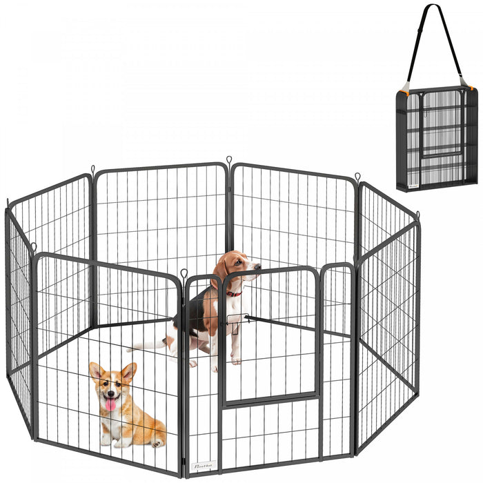 PawHut 8 Panels Dog Playpen, Portable Heavy Duty Pet Fence with Door & Strap, 31.5\"H, for Indoor Outdoor Backyard Garden, Foldable Puppy Pet Pen for Medium Dogs