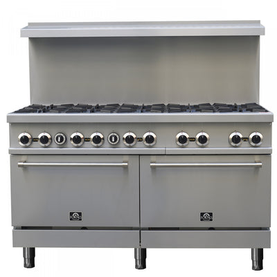 FORNO Commerciale 60 Inch Stainless Steel Gas Range, 10 Burners, 300,000 BTU Total - FCMGR0093-60 | Cuisiniere a gaz Commerciale en acier inoxydable de 60 po, 10 bruleurs, 300 000 BTU – FCMGR0093-60