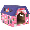 PawHut Cat Scratcher House, 2-in-1 Cardboard Cat Scratching Pad with Door, 4 Paw-Shaped Vents and Grass for Indoor, Pink