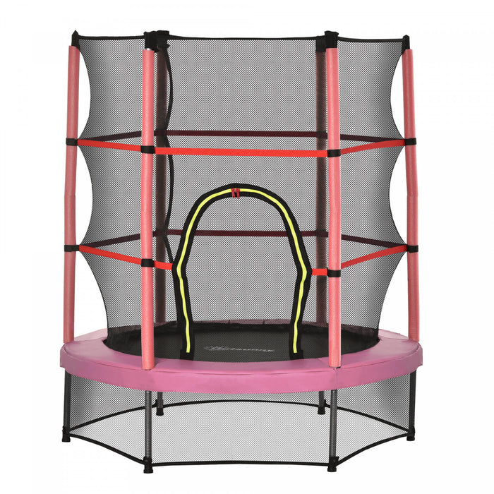 Outsunny 55\" Kids Trampoline with Enclosure Net Steel Frame Indoor Round Bouncer Rebounder Age 3 to 6 Years Old, Pink