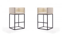 Embassy Mid-Century Modern Metal Upholstered Barstool in Cream - Set of 2