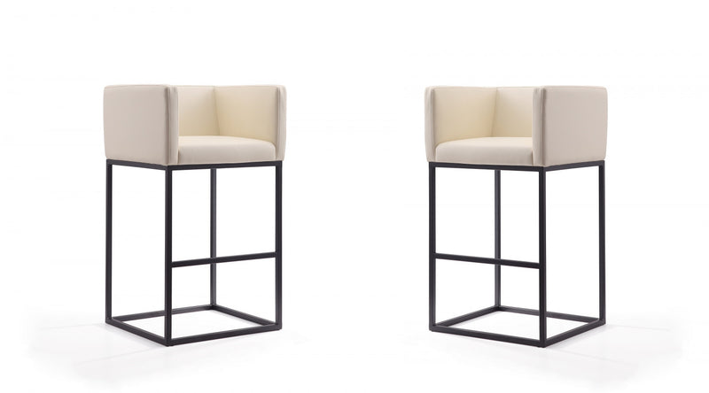 Embassy Mid-Century Modern Metal Upholstered Barstool in Cream - Set of 2