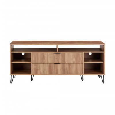 Dumbo Modern 63" Fluted TV Stand in Golden Brown | Meuble TV Dumbo Modern 160 cm a rainures, finition brun dore
