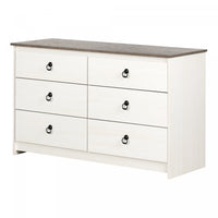 Plenny 6-Drawer Dresser White Wash and Weathered Oak - South Shore 