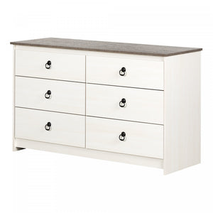 Plenny 6-Drawer Dresser White Wash and Weathered Oak - South Shore
