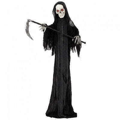 HOMCOM 6FT Life Size Halloween Animatronic Grim Reaper Halloween Decoration