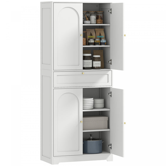 HOMCOM 72.4\" Tall Kitchen Pantry Cabinet, Storage Cabinet with Doors, White