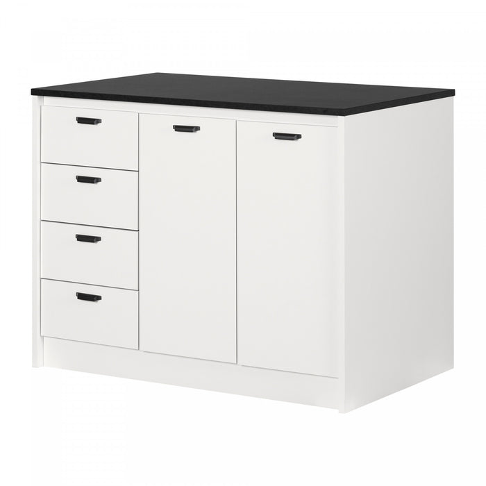 Myro Kitchen Island With Storage - Faux Black Stone And White 
