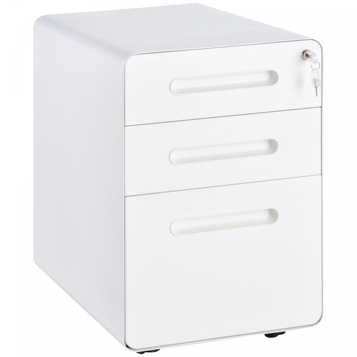Vinsetto 3 Drawers File Cabinet On Wheels Lockable For Home Office