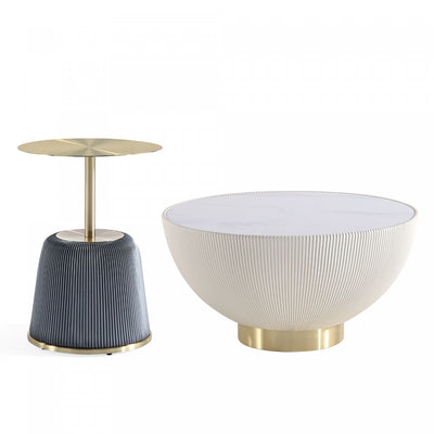 Anderson Modern 2-Piece Coffee Table & End Table Set in Cream and Gray | Ensemble de 2 tables Anderson Modern : table basse et table d’appoint en creme et gris