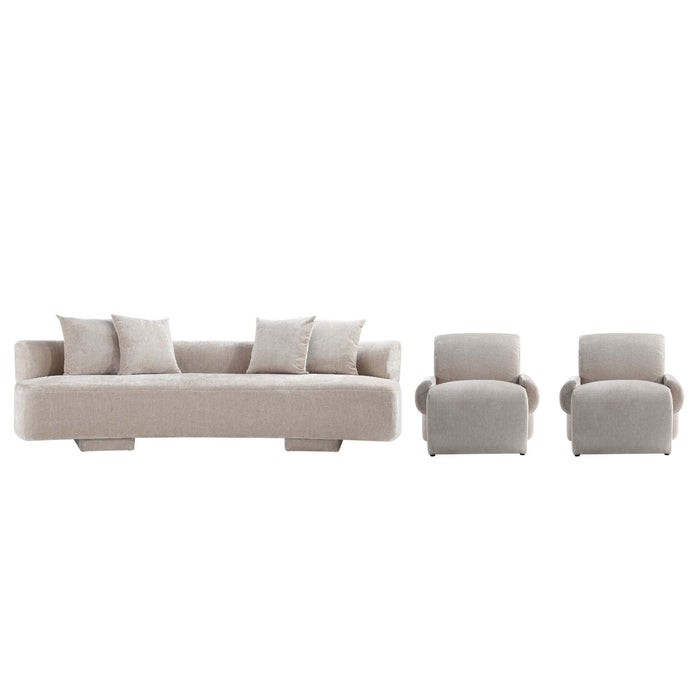 Verandah Mid-Century Modern 3-Piece Sofa Set in Beige