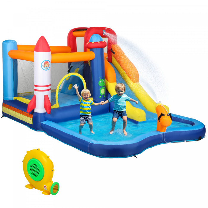 Qaba 11.8 X 8.2ft Bounce House, Inflatable Bouncy Castle For Kids Outdoor With 550w Blower, 5 In 1 Bouncer With Slide, Splash Pool, Jumping Area, Climbing Wall, Cannon