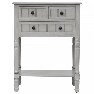 Olivia Solid Wood Console Table With Drawers And Bottom Shelf - Grey
