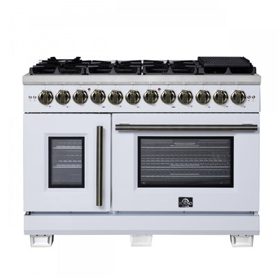 Forno Capriasca 48" French Door Dual Fuel Range, White, 6.58 cu. ft. - FFSGS6387-48WHT | Cuisiniere a double combustible Capriasca 48 po, blanche, 6.58 pi³ – FFSGS6387-48WHT