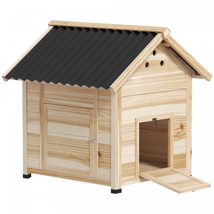 PawHut Duck House, Outdoor Chicken Coop, Wooden Duck Coop with Openable Roof, Double Doors, Removable Base for 1–3 Breeds for Indoor Outdoor Use, 31\"L, Natural Wood