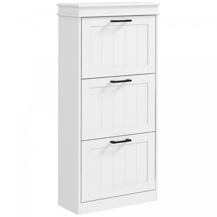 HOMCOM Narrow Shoe Cabinet with Flip Drawers Adjustable Shelf, White